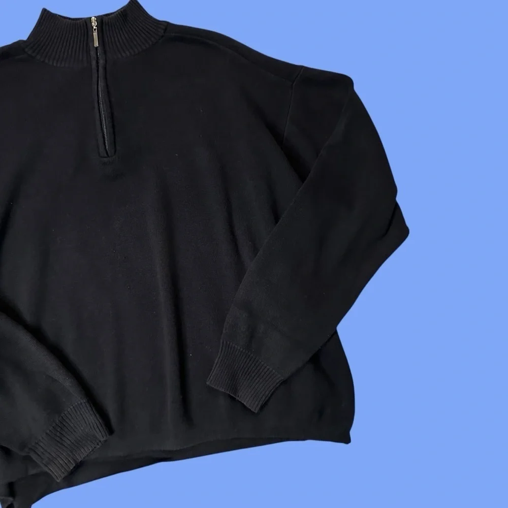 Oscar de la Renta Men's Black Cotton Blend Quarter Zip Collared Sweater Sz XXL